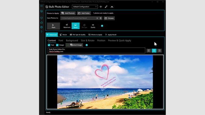 Cambie el tamaño para imprimir en papel Carta con la Guía de tallas recortando colocando un centro de fotos si una foto es más grande para la edición masiva de fotos. En el panel derecho, selecciono una foto de vacaciones para imprimir en papel fotográfico Carta al hacer zoom y moverla para colocarla en la ubicación exacta. Luego obtengo el aspecto exacto que necesito en la impresión.