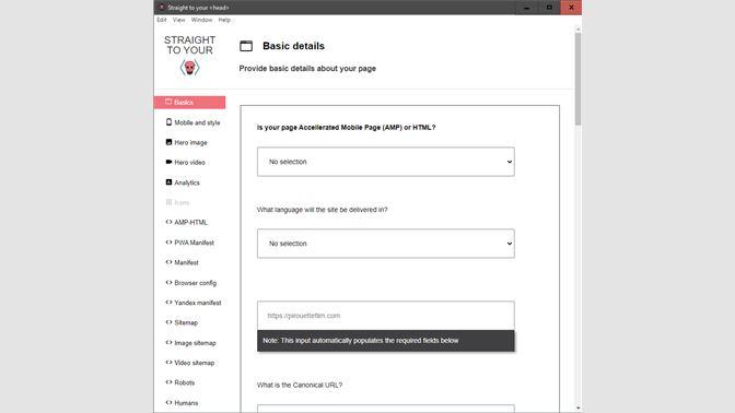 Proporcione detalles básicos en su página.